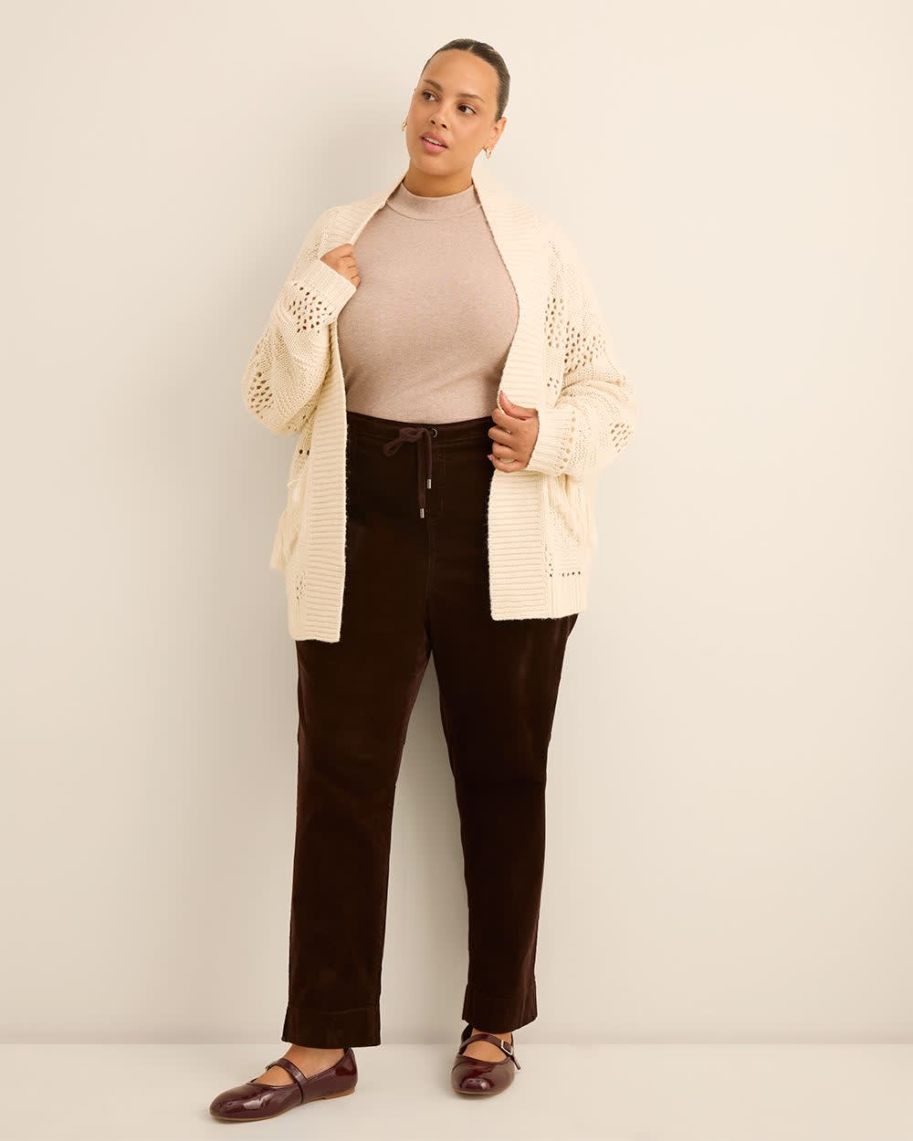 Open Tunic Cardigan with Tassels Cream- 2 Open Tunic Cardigan with Tassels Cream-