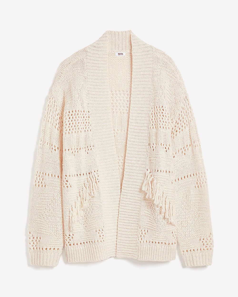 Open Tunic Cardigan with Tassels Cream- 6 Open Tunic Cardigan with Tassels Cream-