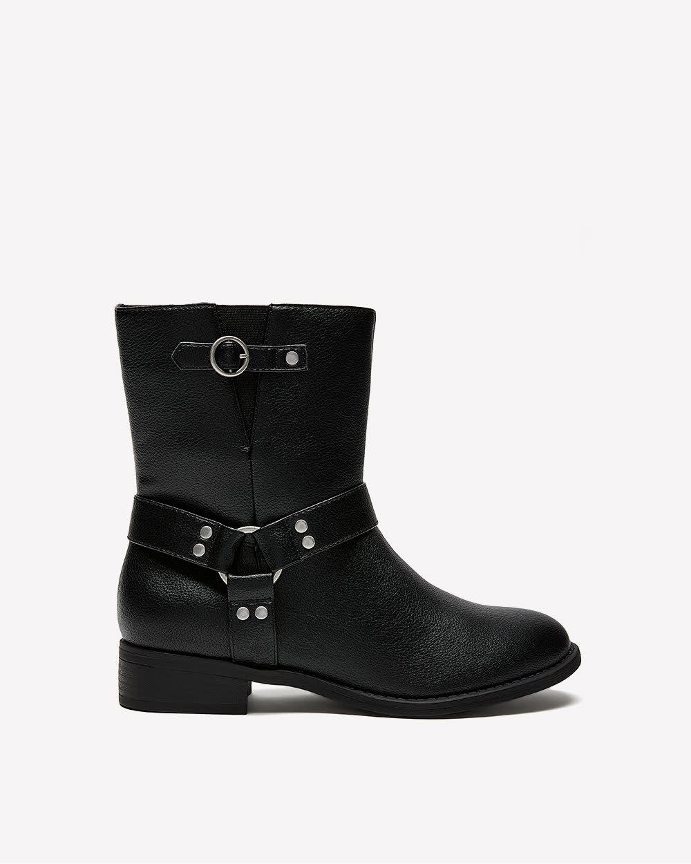 Extra Wide Width, Black Moto Bootie with Harness Black 1 Extra Wide Width, Black Moto Bootie with Harness Black