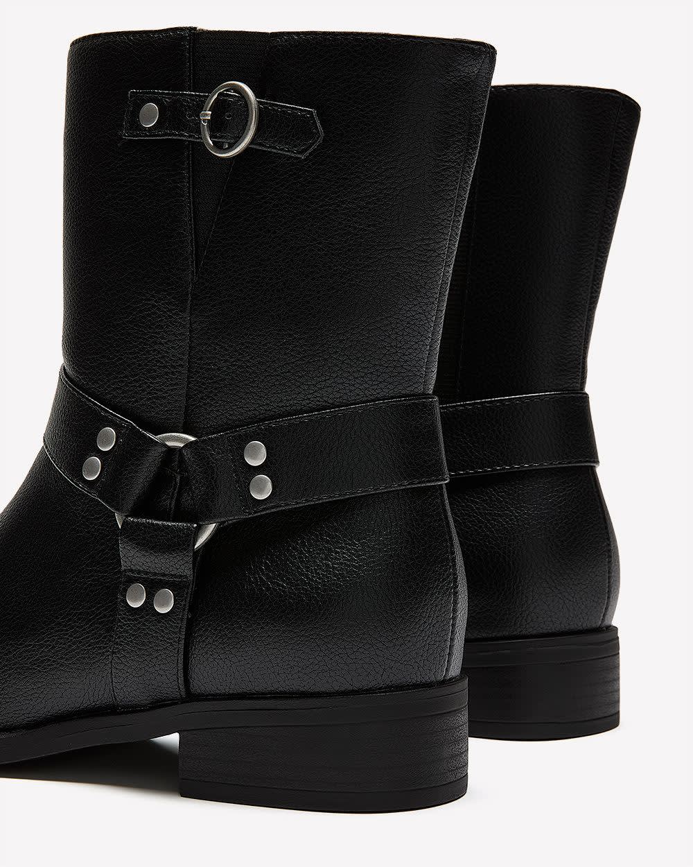Extra Wide Width, Black Moto Bootie with Harness Black 2 Extra Wide Width, Black Moto Bootie with Harness Black