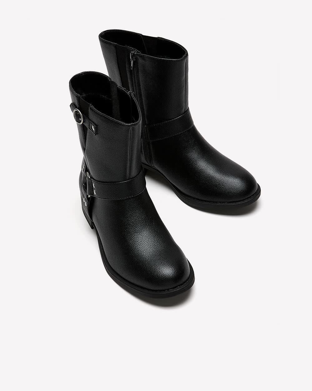 Extra Wide Width, Black Moto Bootie with Harness Black 4 Extra Wide Width, Black Moto Bootie with Harness Black