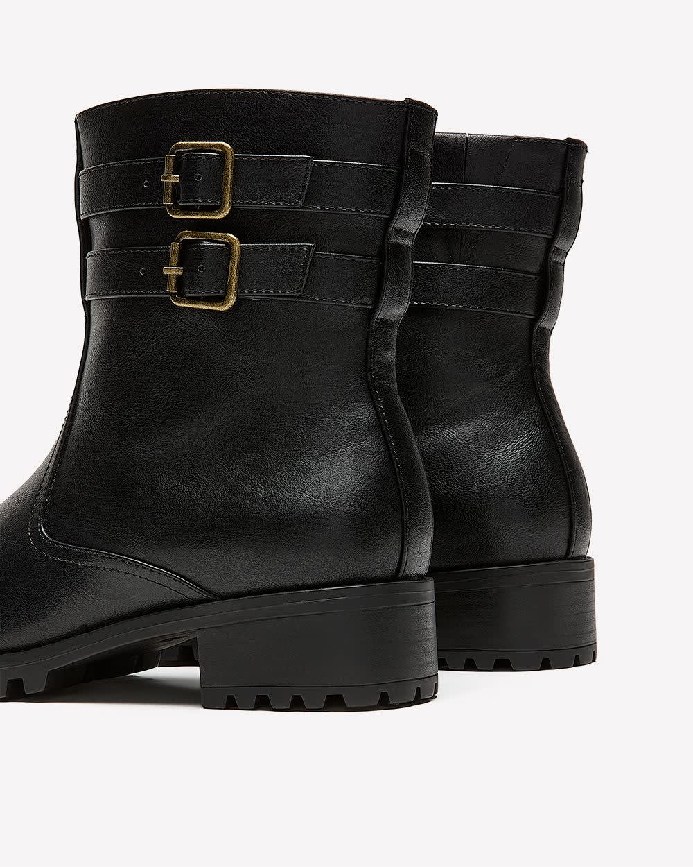 Extra Wide Width, Black Double Strap Low-Heel Bootie Black