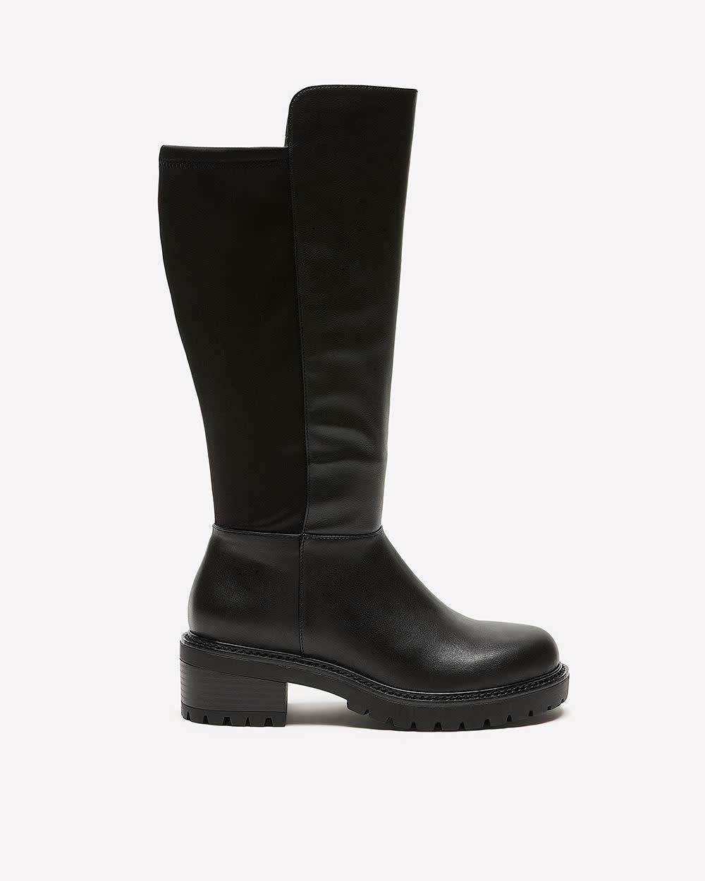 Extra Wide Width and Wide Calf, Tall Black Faux Leather Boot Black
