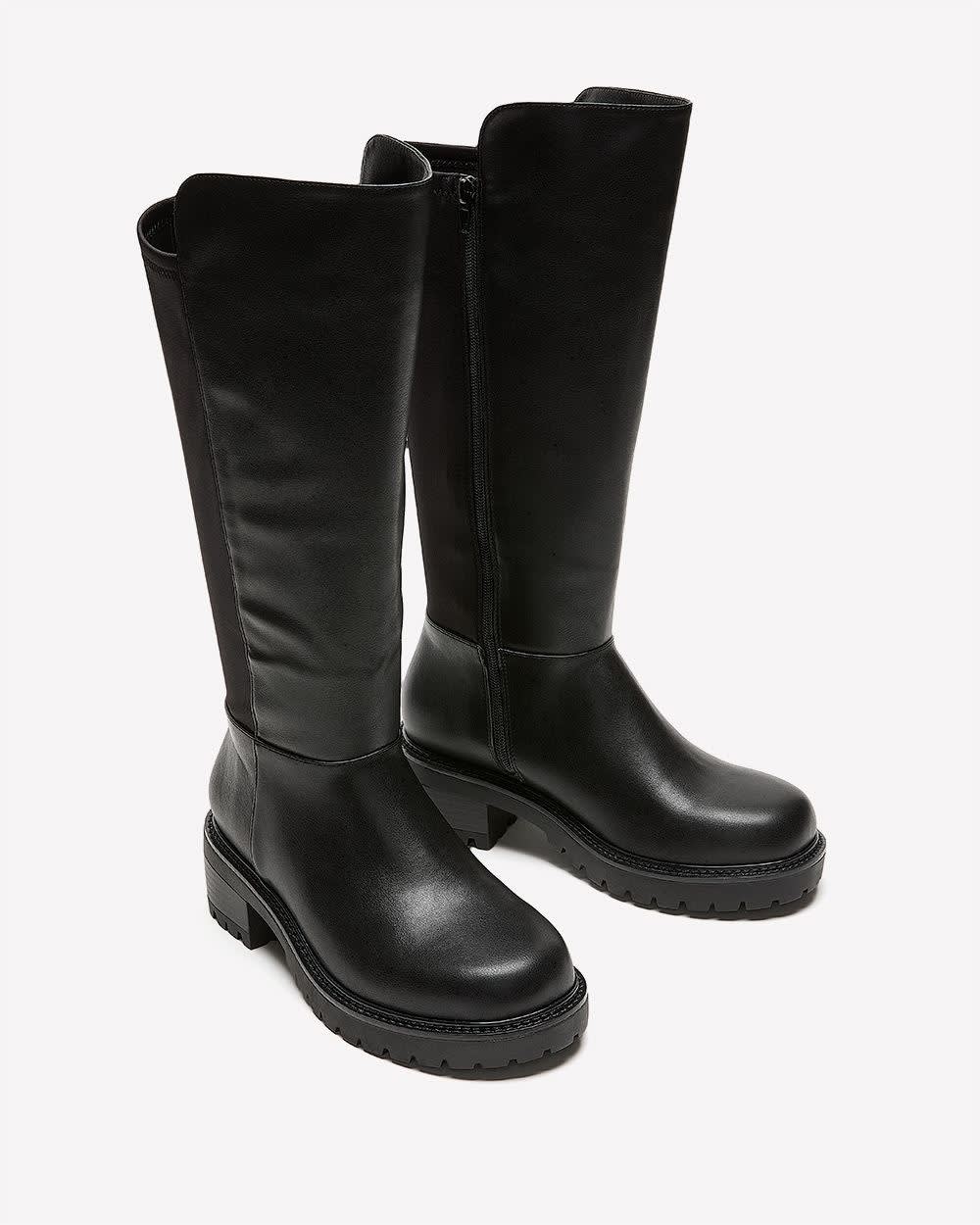 Extra Wide Width and Wide Calf, Tall Black Faux Leather Boot Black