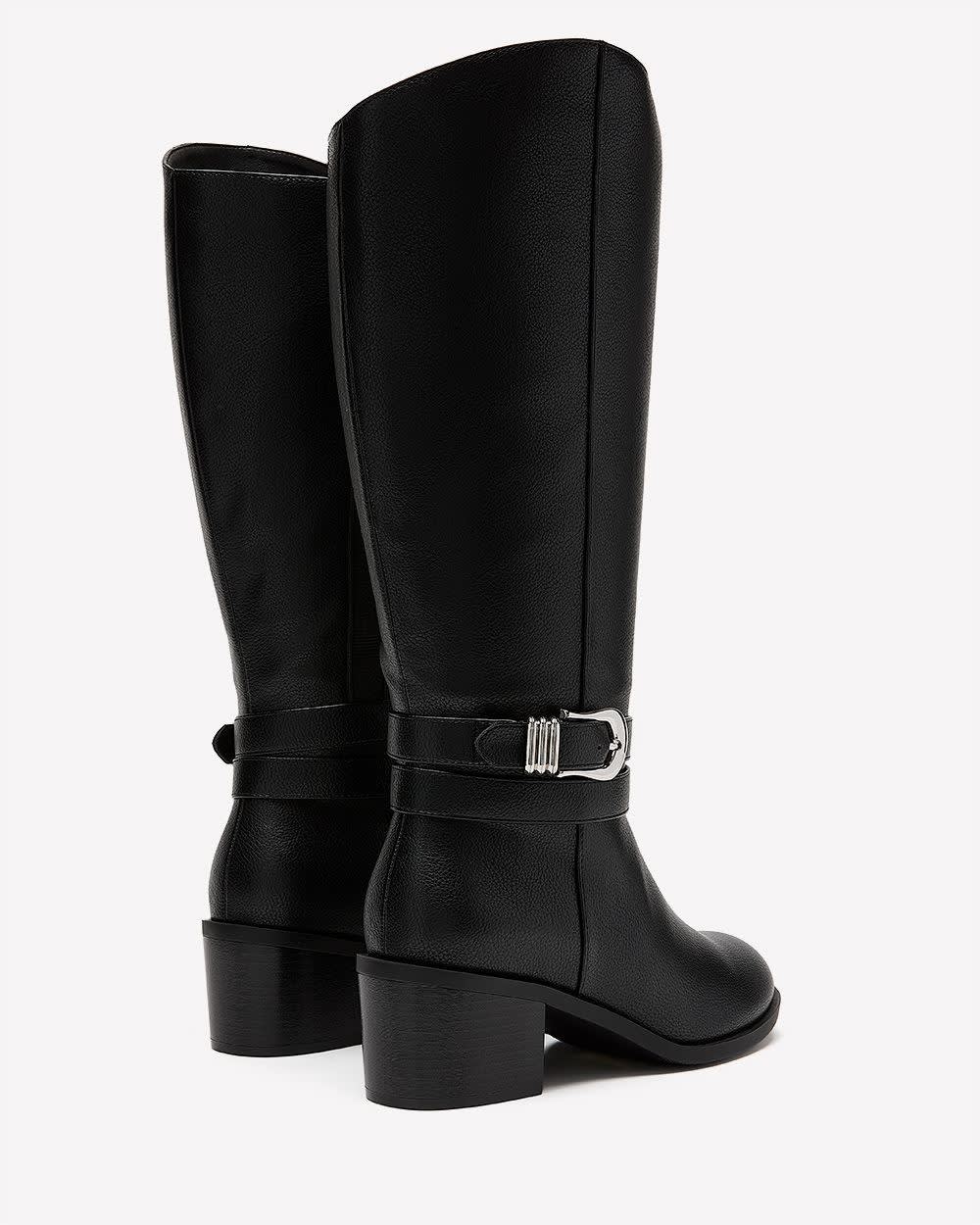 Extra Wide Width and Wide Calf, Tall Black Block-Heel Boot with Double Wrap Strap Black