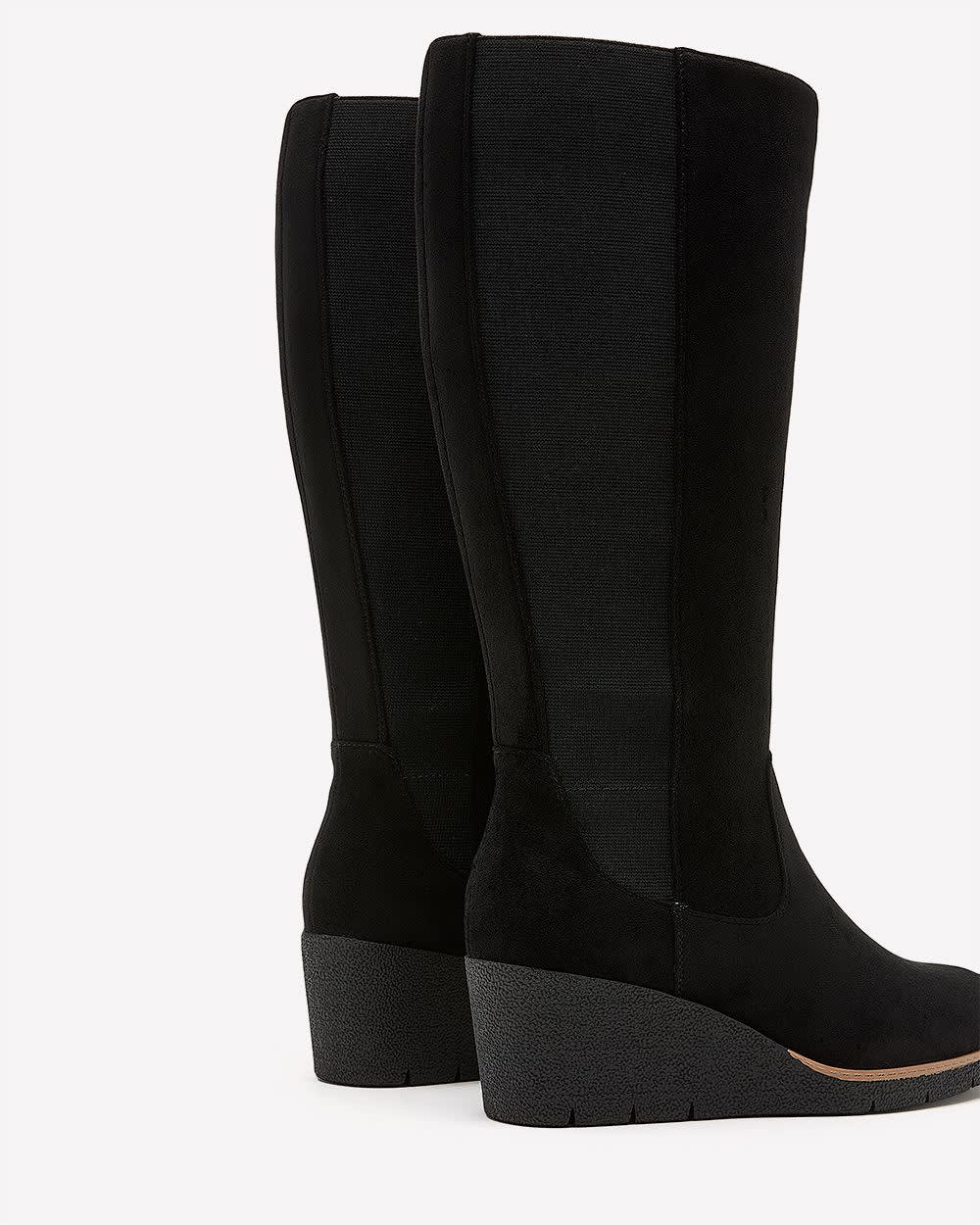 Extra Wide Width and Wide Calf, Faux Suede Wedge Tall Boot Black