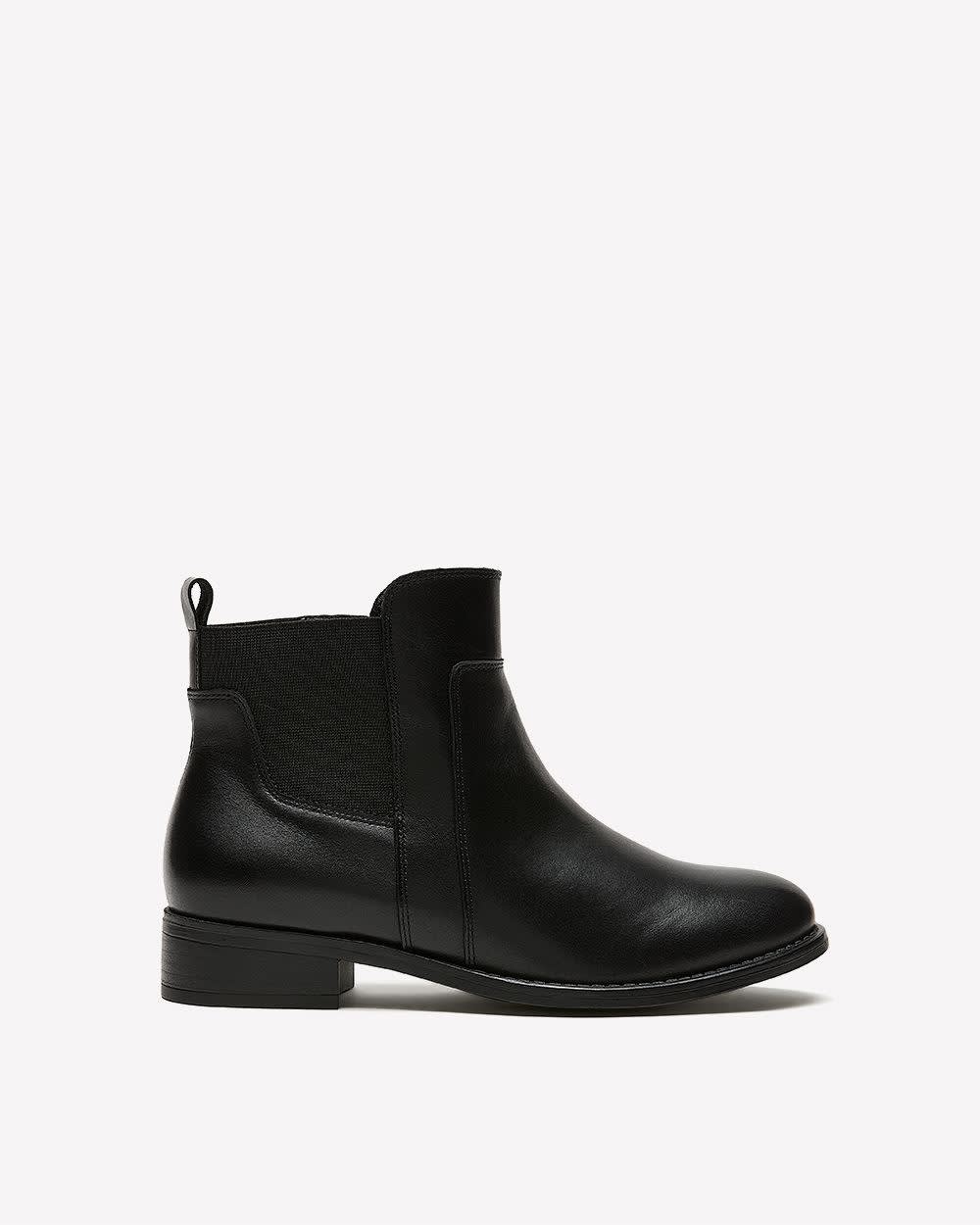 Extra Wide Width, Black Leather Chelsea Bootie Black