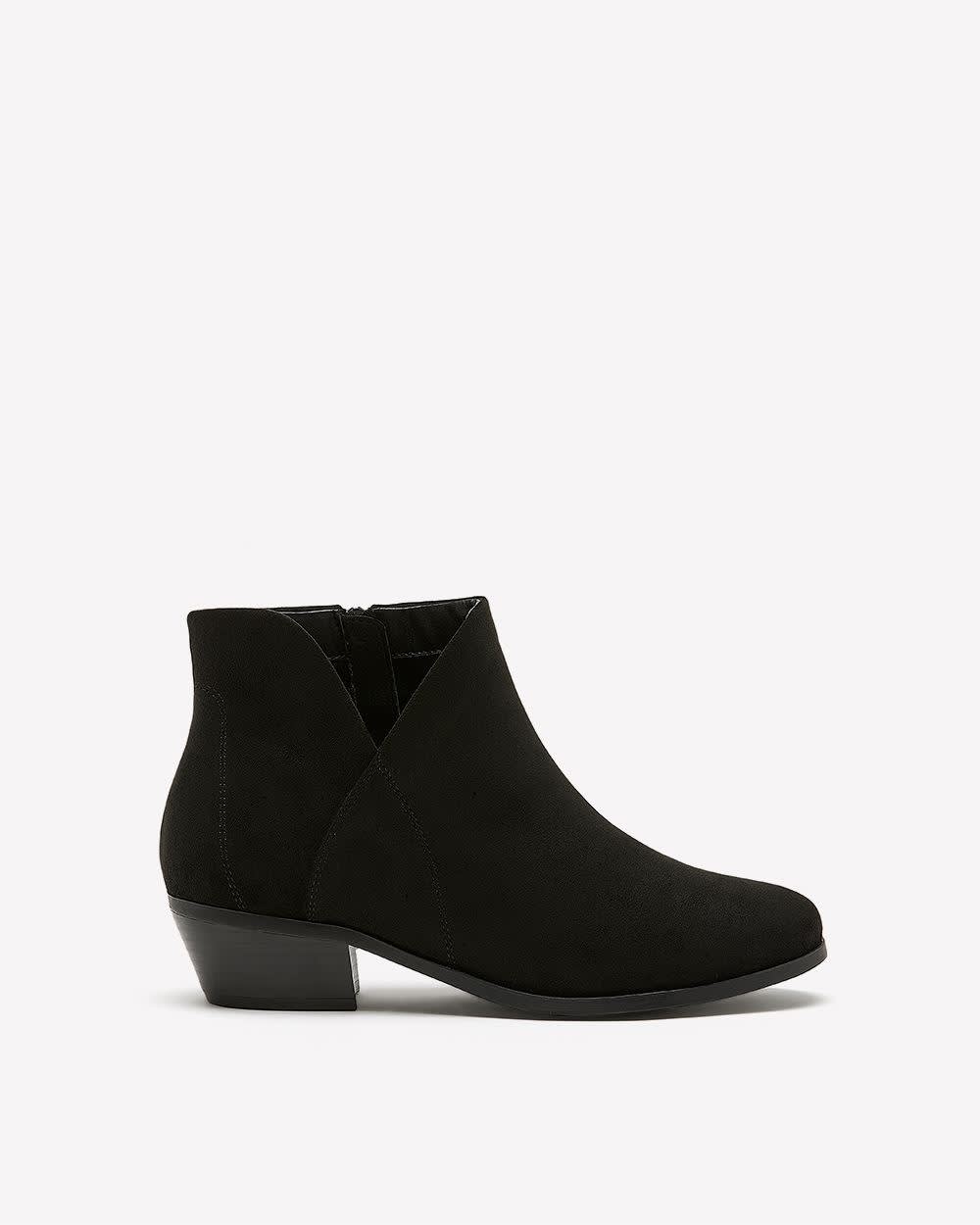 Extra Wide Width, Black Faux Suede Bootie with Side Zipper Black