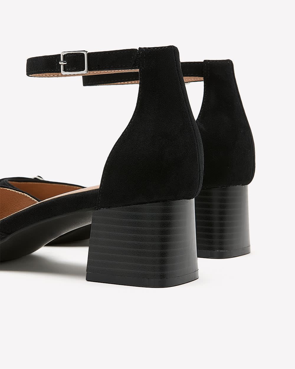 Extra Wide Width, Black Block-Heel Pointy Shoe with Ankle Strap Black 2 Extra Wide Width, Black Block-Heel Pointy Shoe with Ankle Strap Black