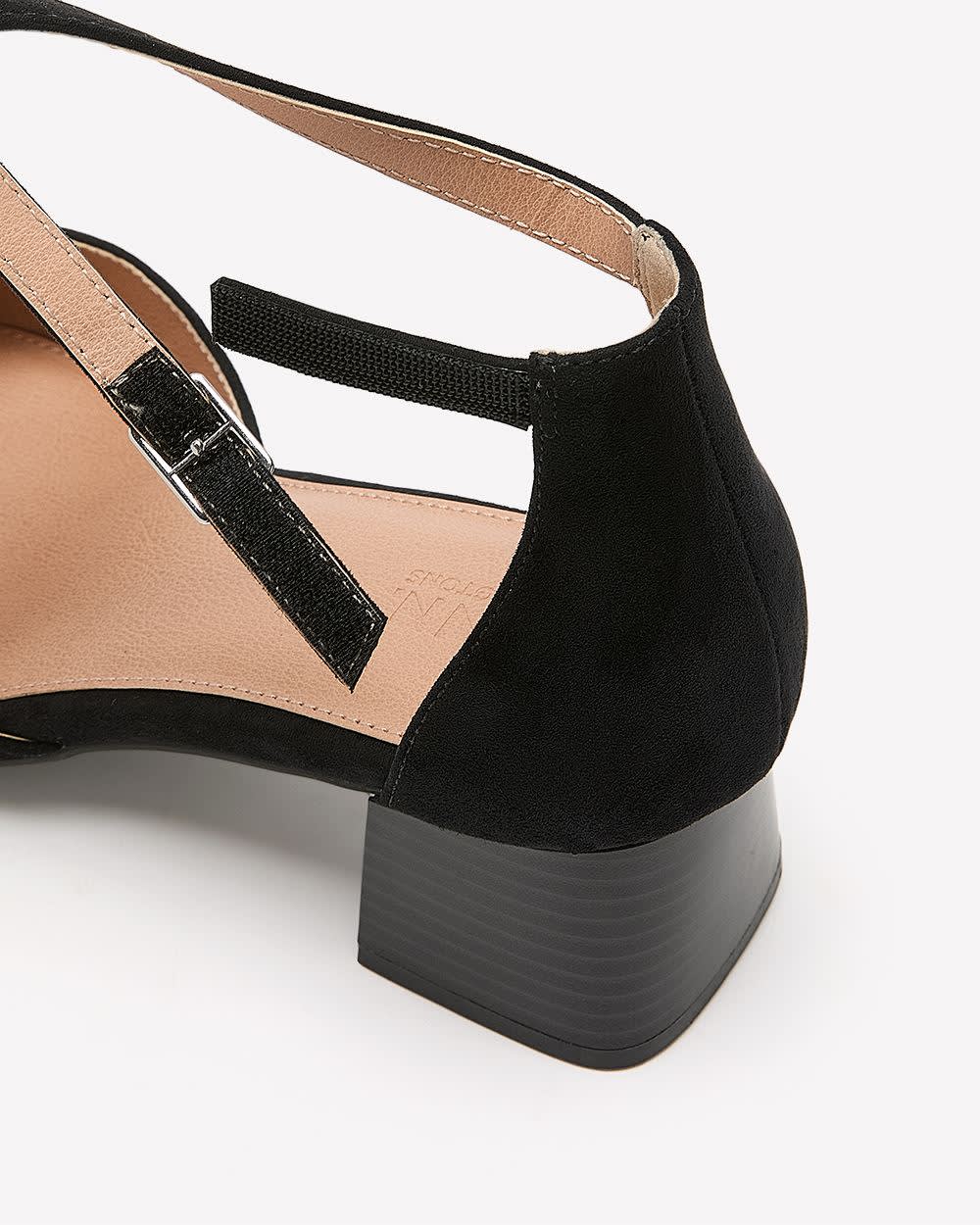 Extra Wide Width, Black Block-Heel Pointy Shoe with Ankle Strap Black 3 Extra Wide Width, Black Block-Heel Pointy Shoe with Ankle Strap Black