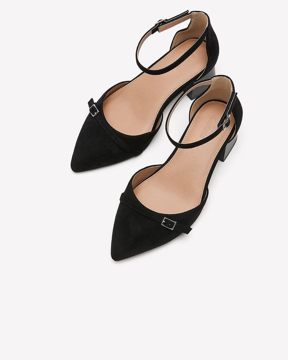 Extra Wide Width, Black Block-Heel Pointy Shoe with Ankle Strap Black 5 Extra Wide Width, Black Block-Heel Pointy Shoe with Ankle Strap Black