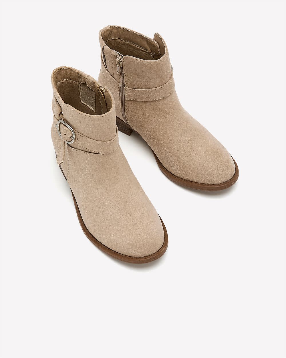 Extra Wide Width, Microsuede Bootie with Foldover Buckle Taupe 4 Extra Wide Width, Microsuede Bootie with Foldover Buckle Taupe