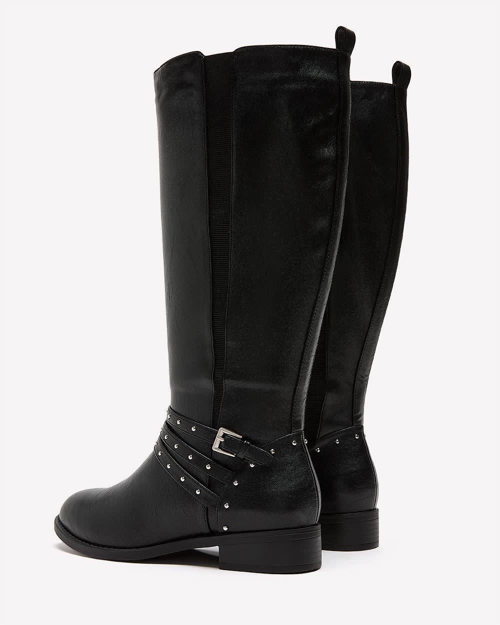 Extra Wide Width and Calf, Tall Black Boot with Thin Studded Straps Black 1 Extra Wide Width and Calf, Tall Black Boot with Thin Studded Straps Black