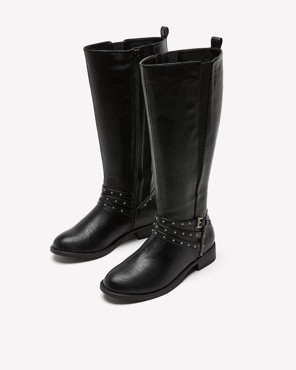 Extra Wide Width and Calf, Tall Black Boot with Thin Studded Straps Black 3 Extra Wide Width and Calf, Tall Black Boot with Thin Studded Straps Black