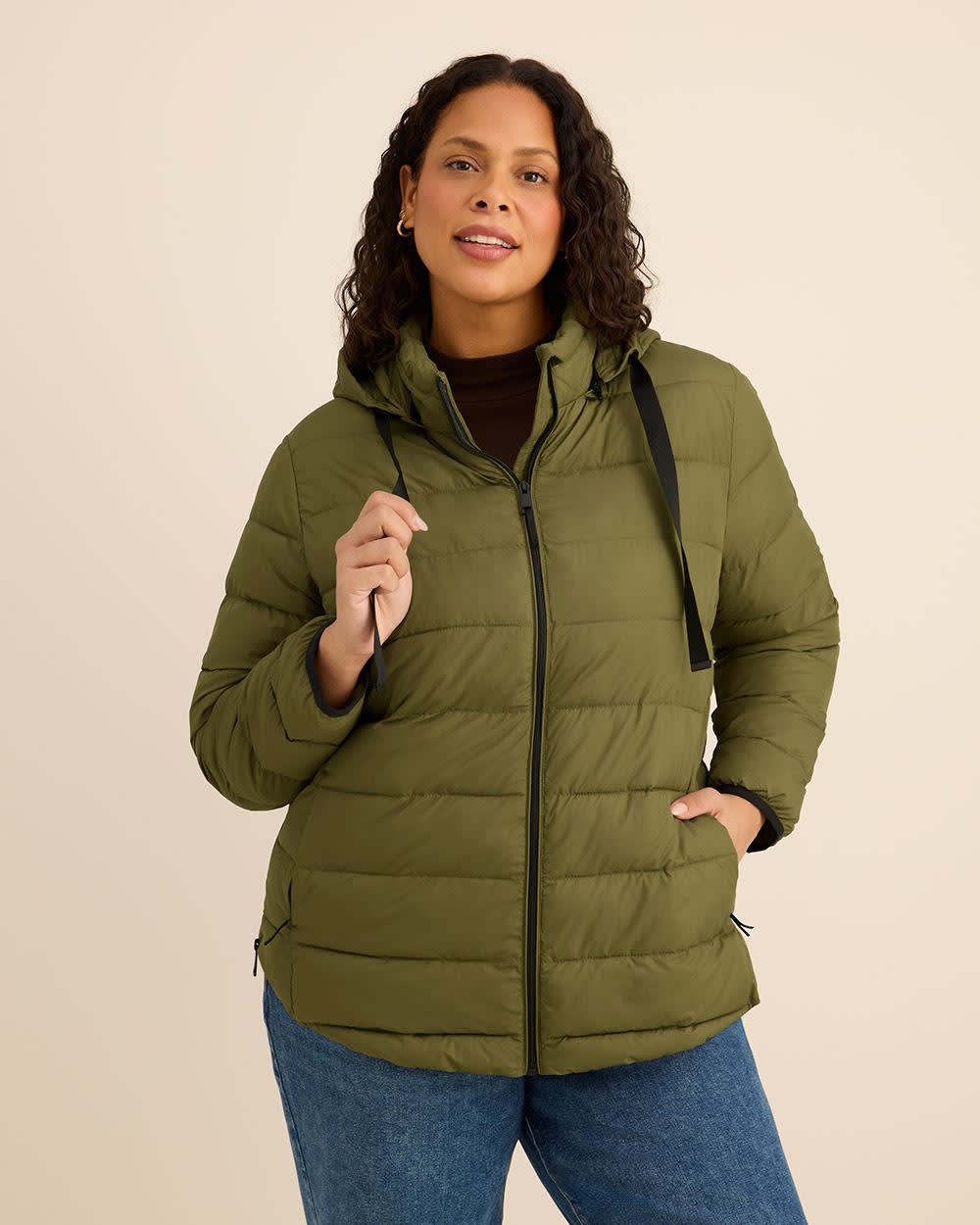 Packable Jacket with Removable Hood Burnt olive