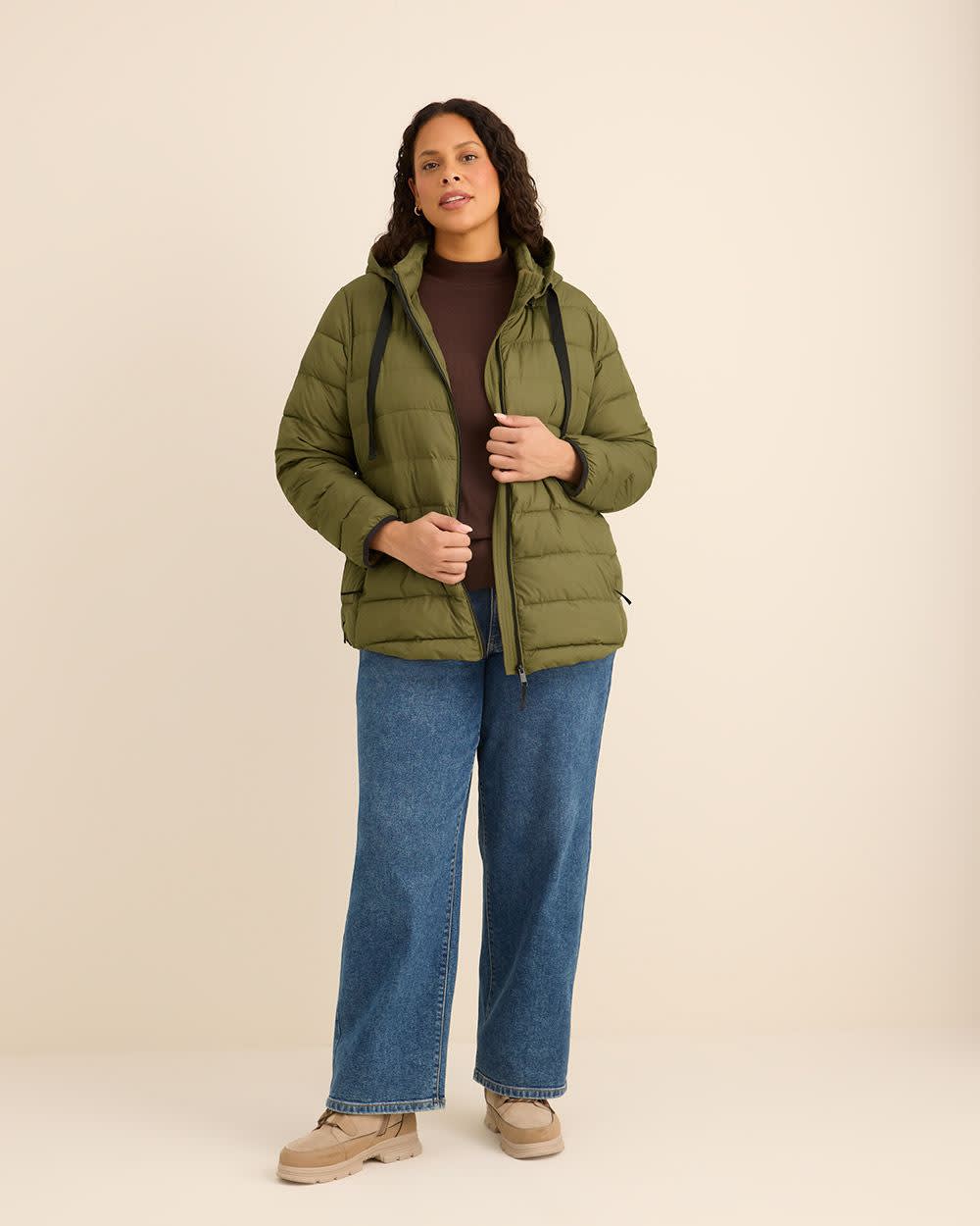 Packable Jacket with Removable Hood Burnt olive
