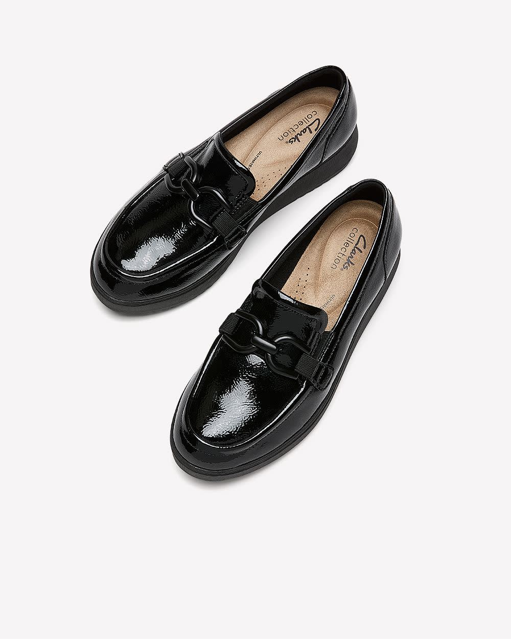 Wide Width, Black Zylah May Loafer with Buckle - Clarks Black patent 4 Wide Width, Black Zylah May Loafer with Buckle - Clarks Black patent