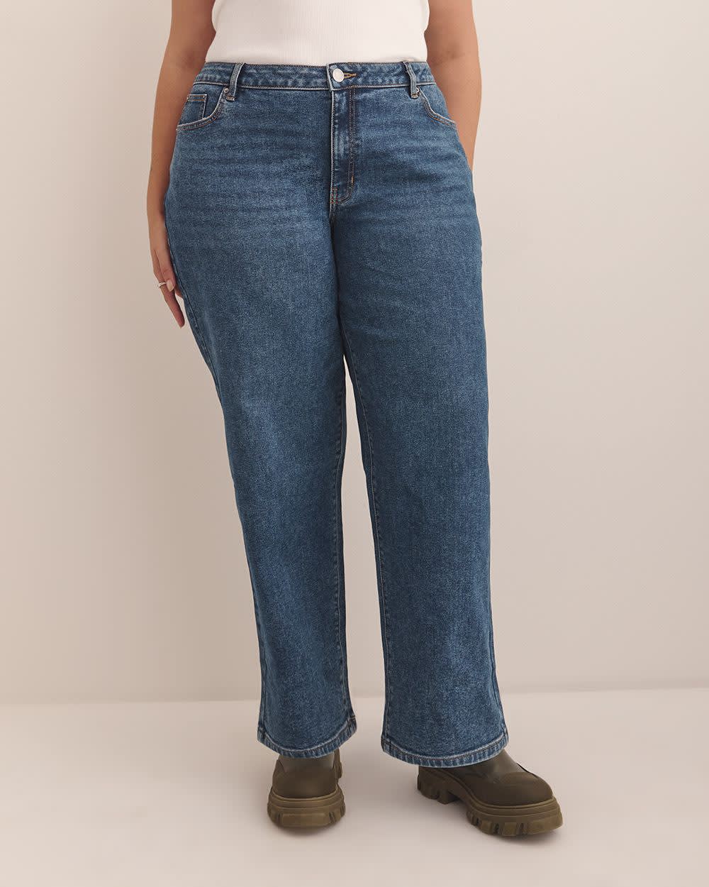 90s Low-Rise Relaxed Straight-Leg Denim - d/C JEANS Dark Medium Blue Denim