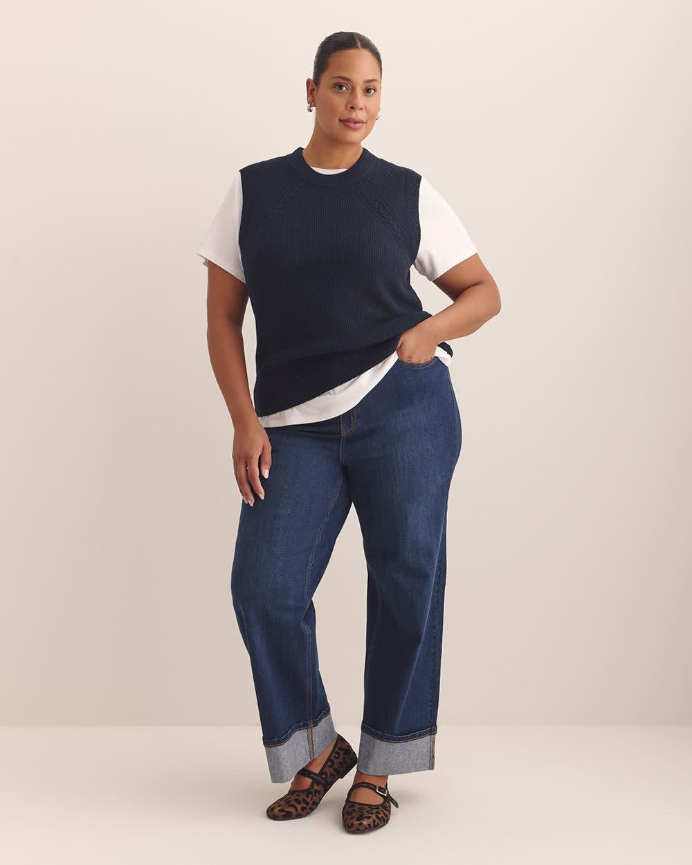 Classic-Fit High-Rise Cuffed Wide-Leg Jeans - d/C JEANS Dark denim
