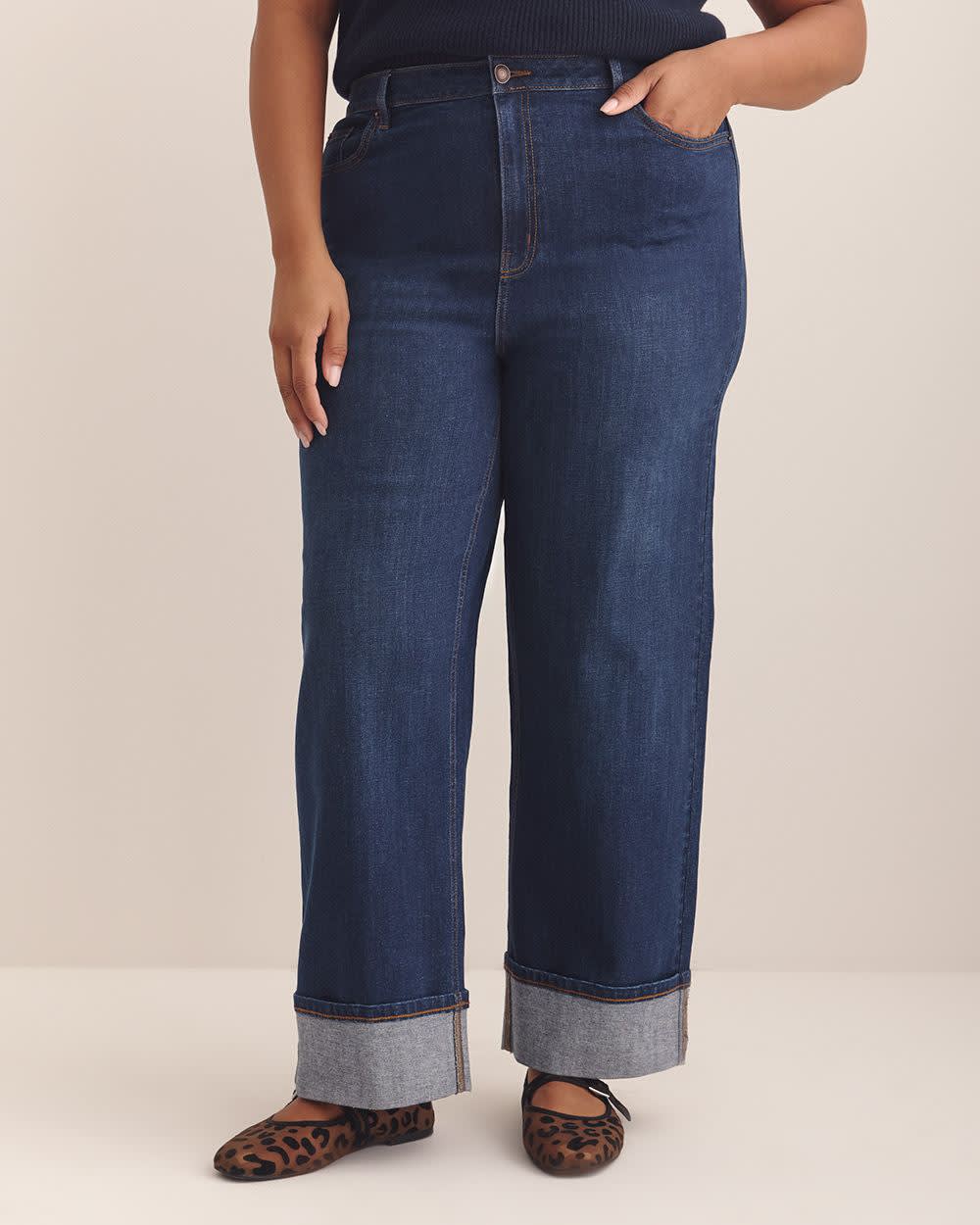 Classic-Fit High-Rise Cuffed Wide-Leg Jeans - d/C JEANS Dark denim