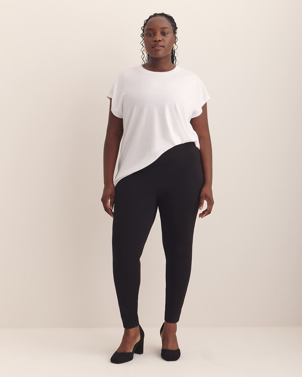 Responsible, Black Ponte de Roma Legging with Faux-Leather Detail Black 1 Responsible, Black Ponte de Roma Legging with Faux-Leather Detail Black