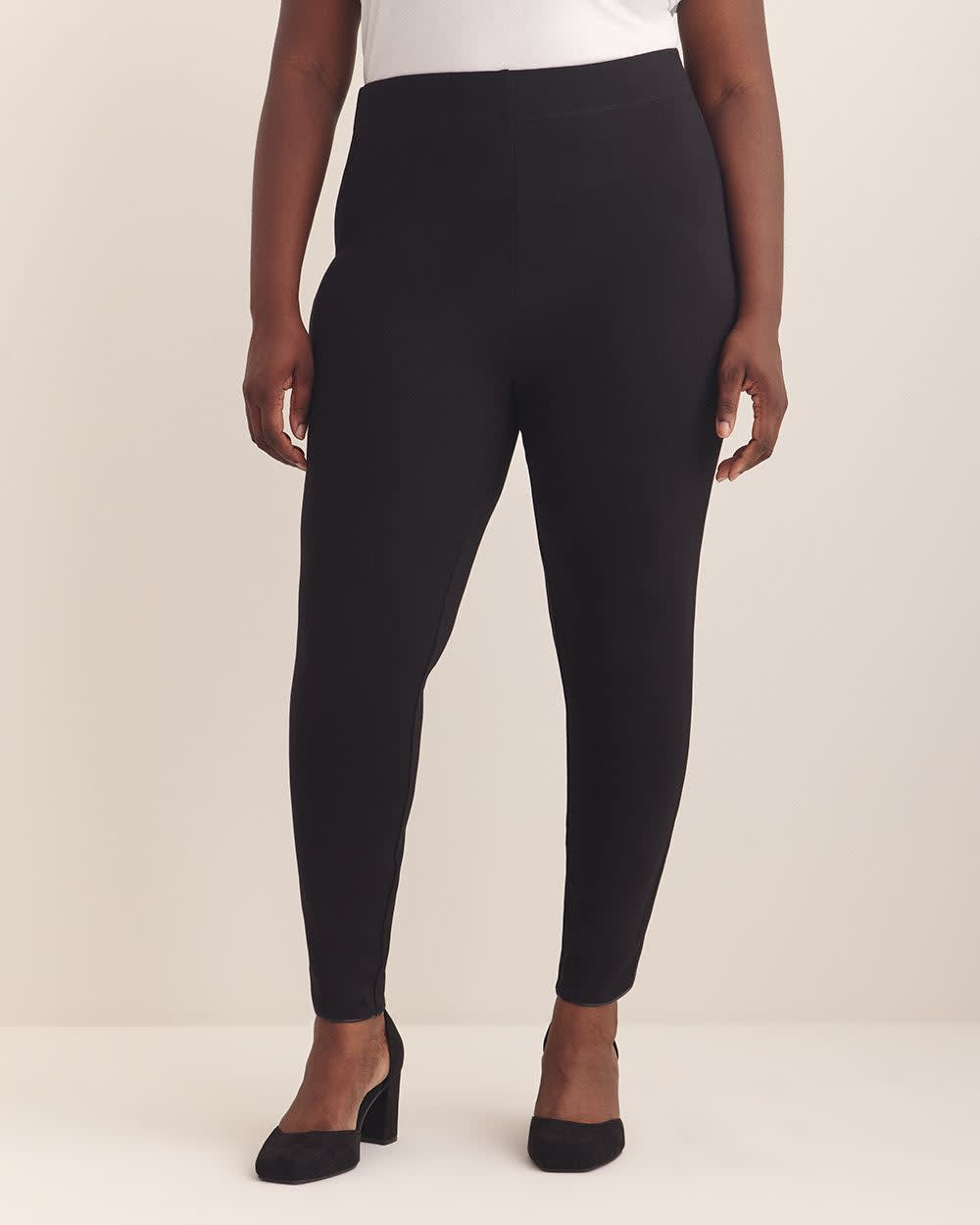 Responsible, Black Ponte de Roma Legging with Faux-Leather Detail Black 2 Responsible, Black Ponte de Roma Legging with Faux-Leather Detail Black