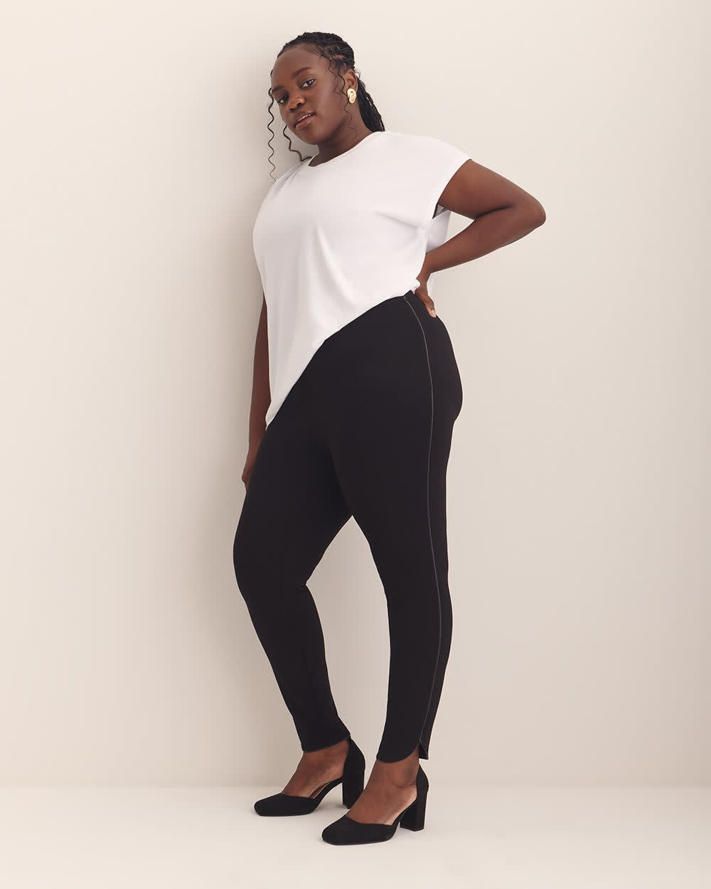 Responsible, Black Ponte de Roma Legging with Faux-Leather Detail Black 5 Responsible, Black Ponte de Roma Legging with Faux-Leather Detail Black