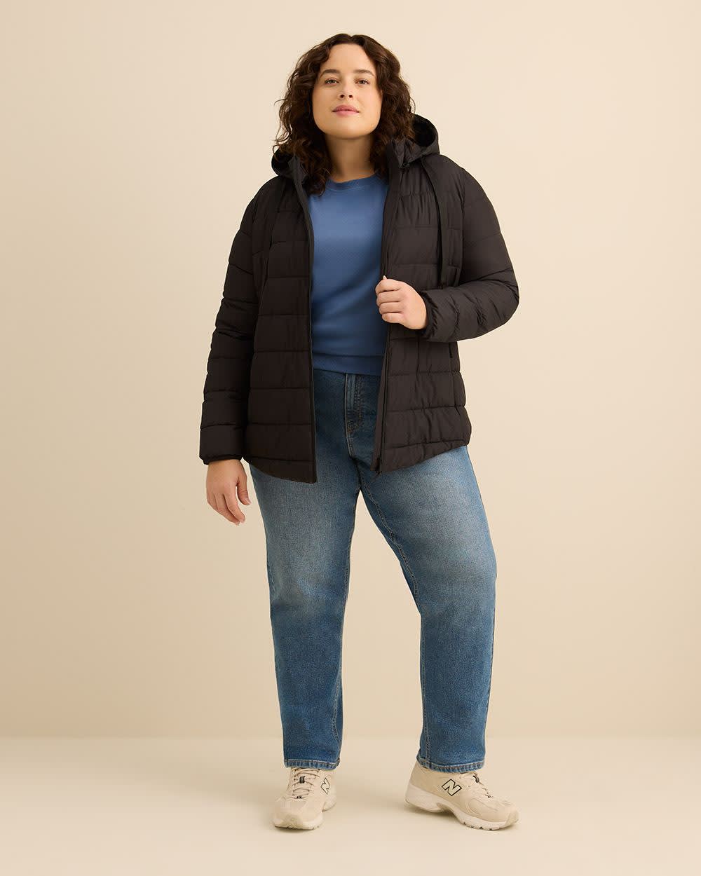 Packable Jacket with Removable Hood Black
