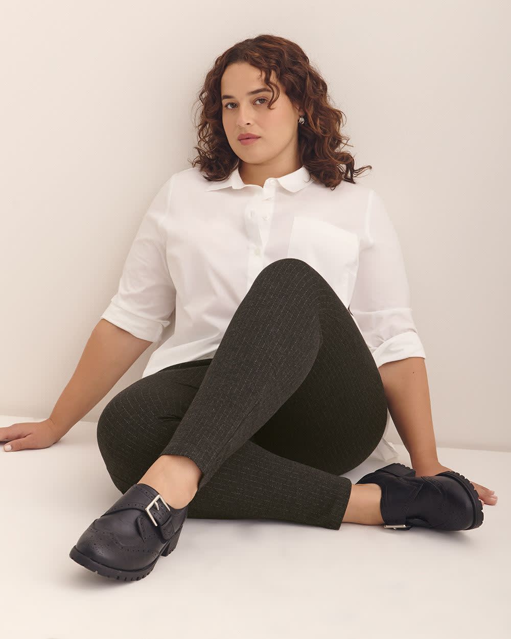 Grey Pinstripe Tummy Control Legging Dark grey mix - 4 Grey Pinstripe Tummy Control Legging Dark grey mix -