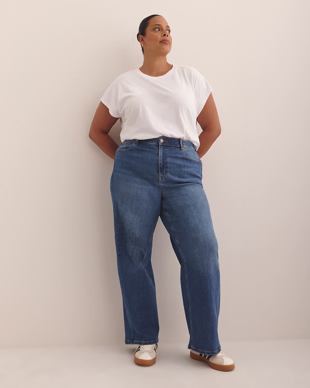 Petite, Curvy-Fit Wide-Leg Denim Pant - d/C JEANS Medium blue denim