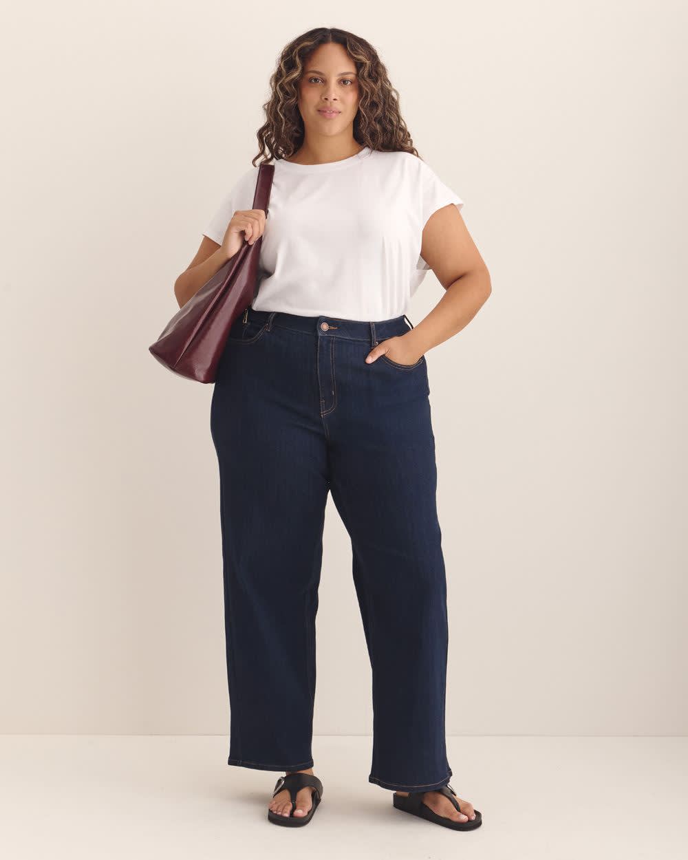 Petite, Curvy-Fit Wide-Leg Denim Pant - d/C JEANS Rinse