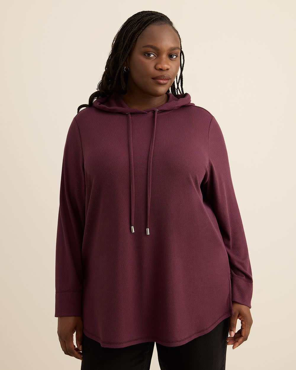 Long-Sleeve Waffle Knit Hoodie Plum wine 1 Long-Sleeve Waffle Knit Hoodie Plum wine