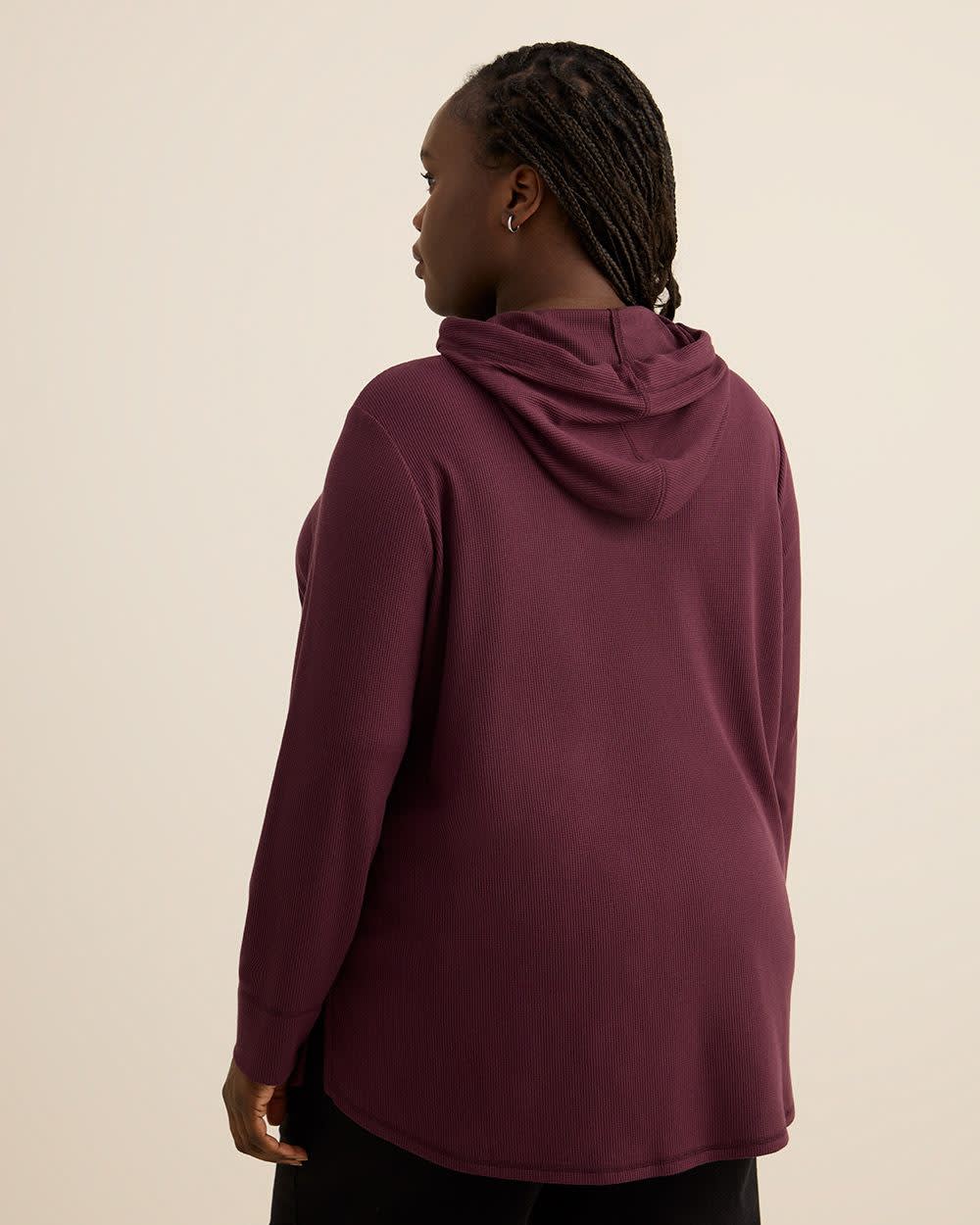 Long-Sleeve Waffle Knit Hoodie Plum wine 2 Long-Sleeve Waffle Knit Hoodie Plum wine