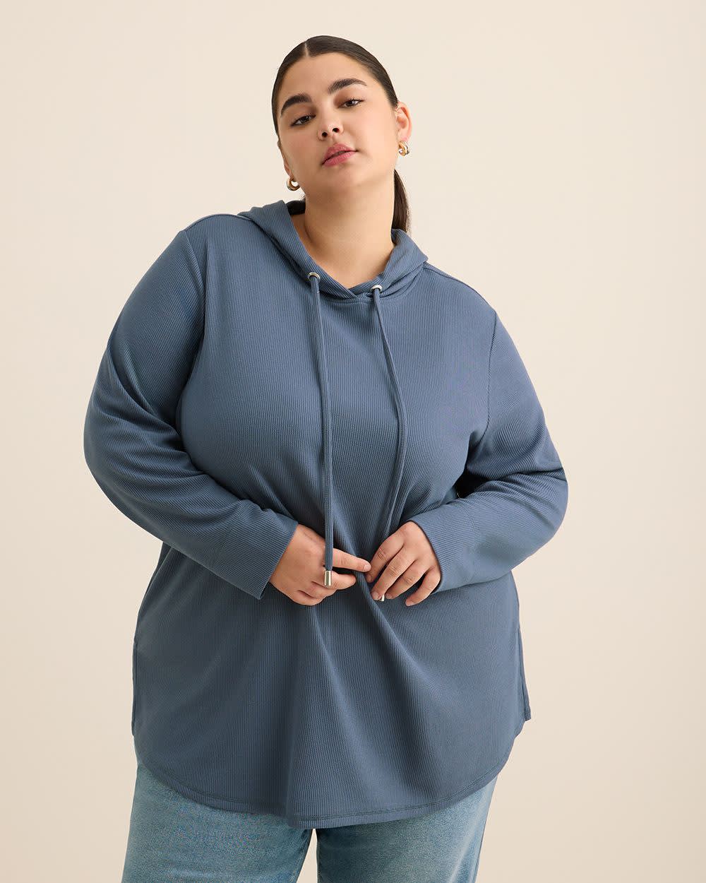 Long-Sleeve Waffle Knit Hoodie Vintage indigo 1 Long-Sleeve Waffle Knit Hoodie Vintage indigo