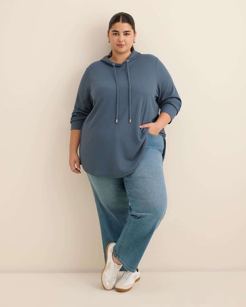 Long-Sleeve Waffle Knit Hoodie Vintage indigo 2 Long-Sleeve Waffle Knit Hoodie Vintage indigo