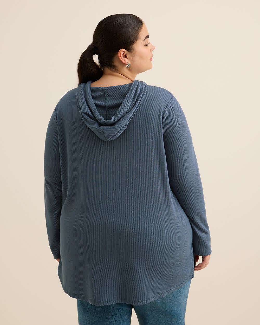 Long-Sleeve Waffle Knit Hoodie Vintage indigo 3 Long-Sleeve Waffle Knit Hoodie Vintage indigo