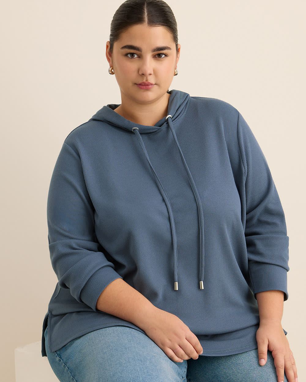 Long-Sleeve Waffle Knit Hoodie Vintage indigo 4 Long-Sleeve Waffle Knit Hoodie Vintage indigo
