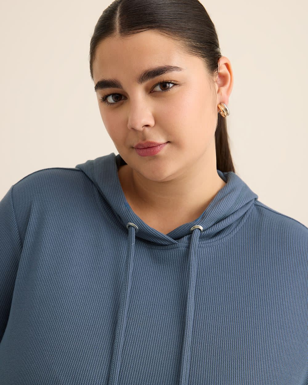 Long-Sleeve Waffle Knit Hoodie Vintage indigo 5 Long-Sleeve Waffle Knit Hoodie Vintage indigo