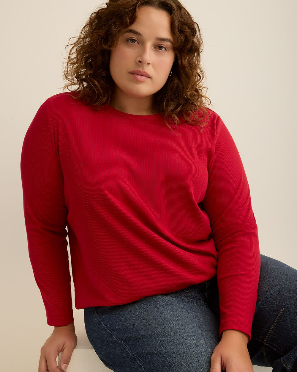 Boyfriend-Fit Ribbed Tee - PENN. Essentials Savvy Red