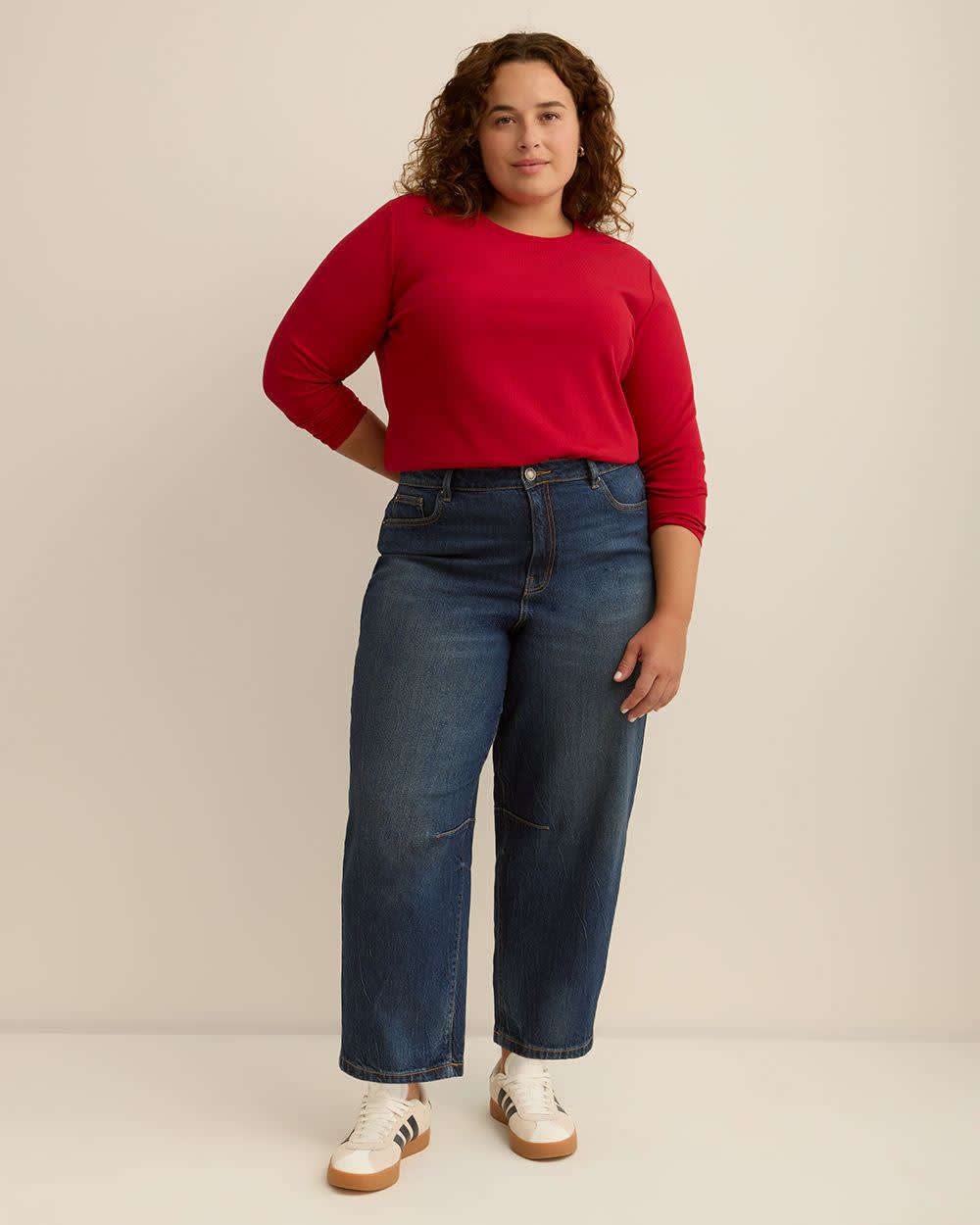 Boyfriend-Fit Ribbed Tee - PENN. Essentials Savvy Red