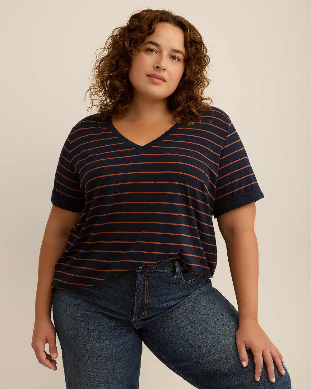 Responsible, Striped Boyfriend-Fit Tee - PENN. Essentials Sky captain and coconut shell stripe 1 Responsible, Striped Boyfriend-Fit Tee - PENN. Essentials Sky captain and coconut shell stripe
