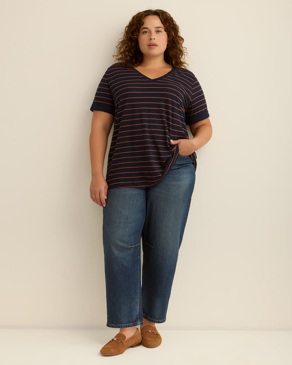 Responsible, Striped Boyfriend-Fit Tee - PENN. Essentials Sky captain and coconut shell stripe 2 Responsible, Striped Boyfriend-Fit Tee - PENN. Essentials Sky captain and coconut shell stripe