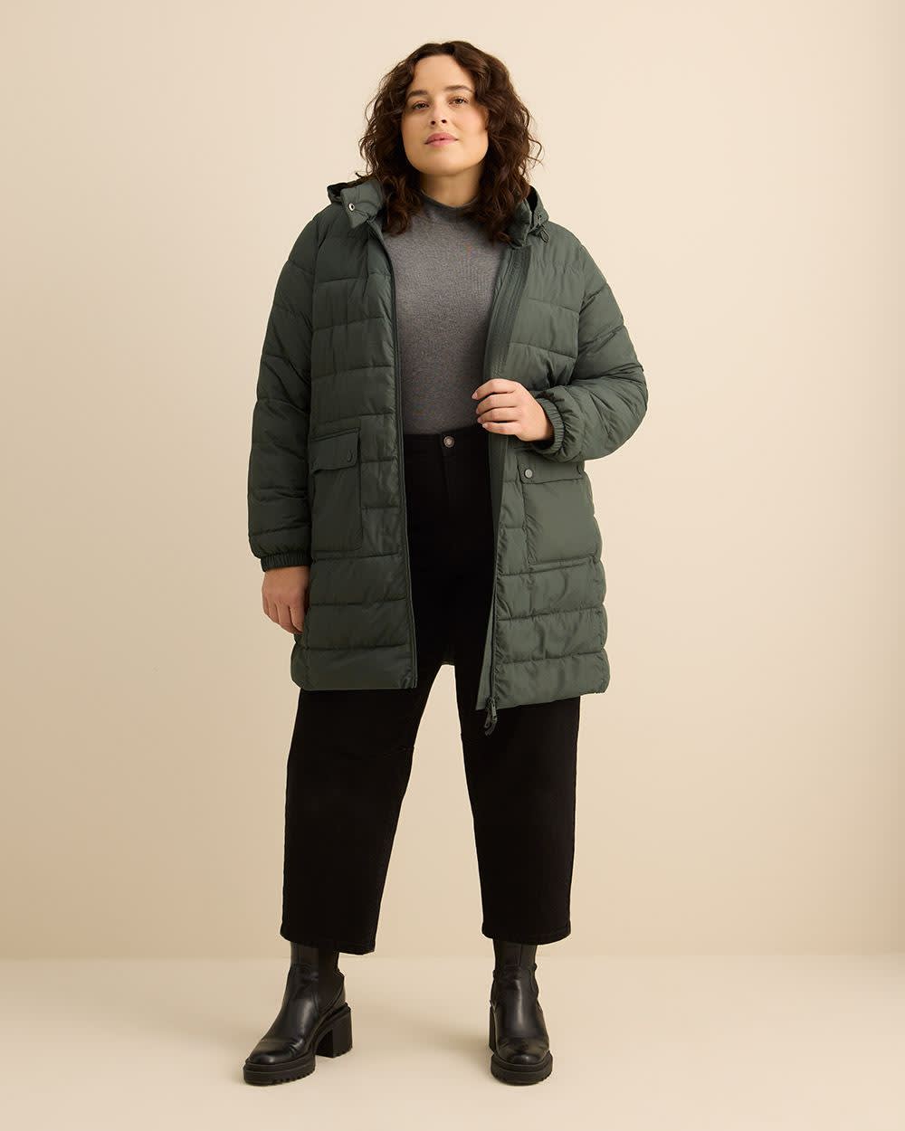 Long Packable Jacket with Removable Hood Urban chic