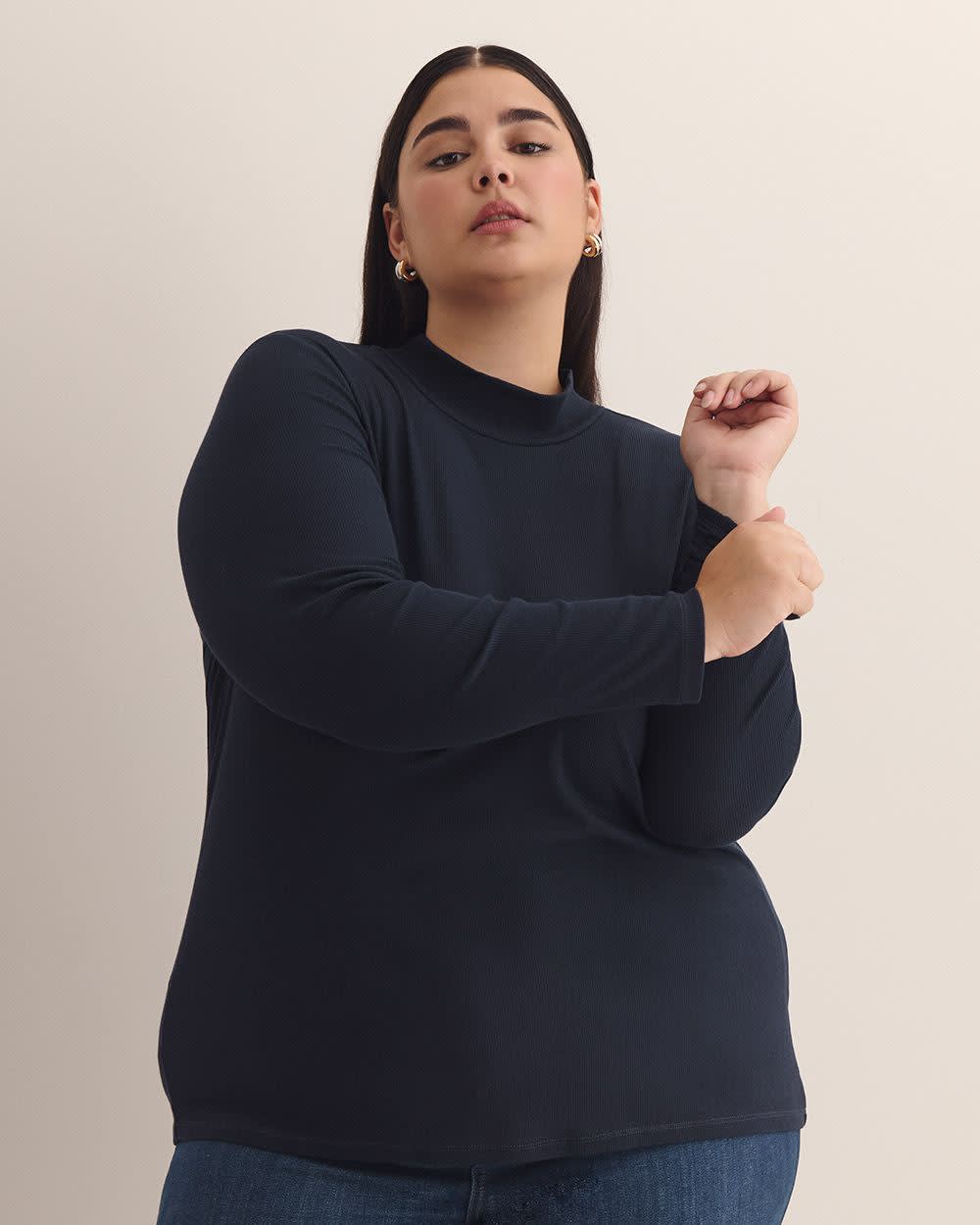 Ribbed Long-Sleeve Mock-Neck Tee - PENN. Essentials Sky captain