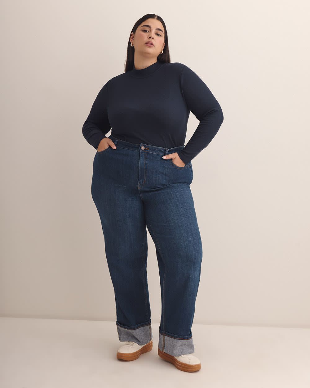 Ribbed Long-Sleeve Mock-Neck Tee - PENN. Essentials Sky captain