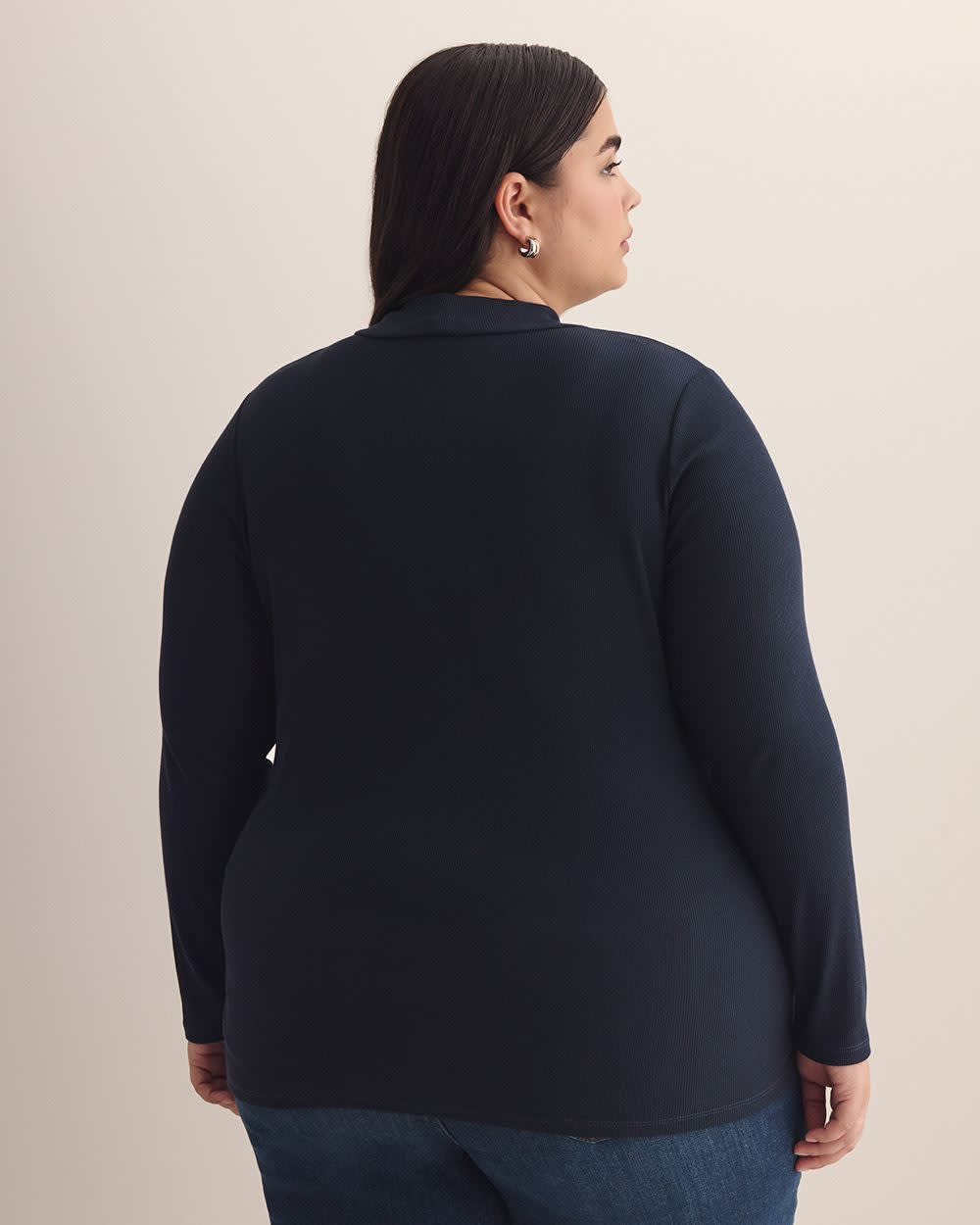 Ribbed Long-Sleeve Mock-Neck Tee - PENN. Essentials Sky captain