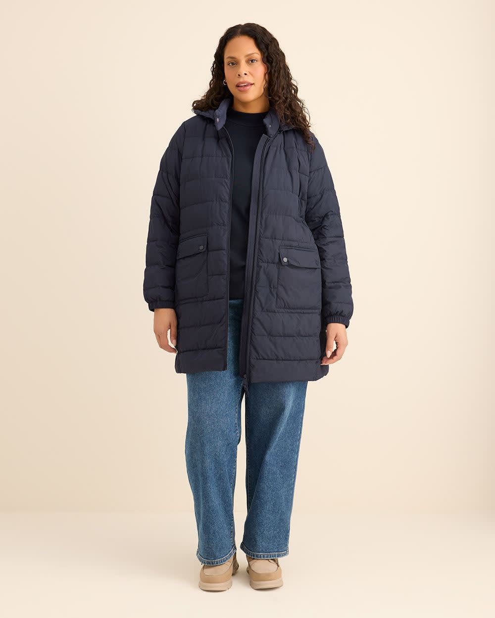 Long Packable Jacket with Removable Hood Overture