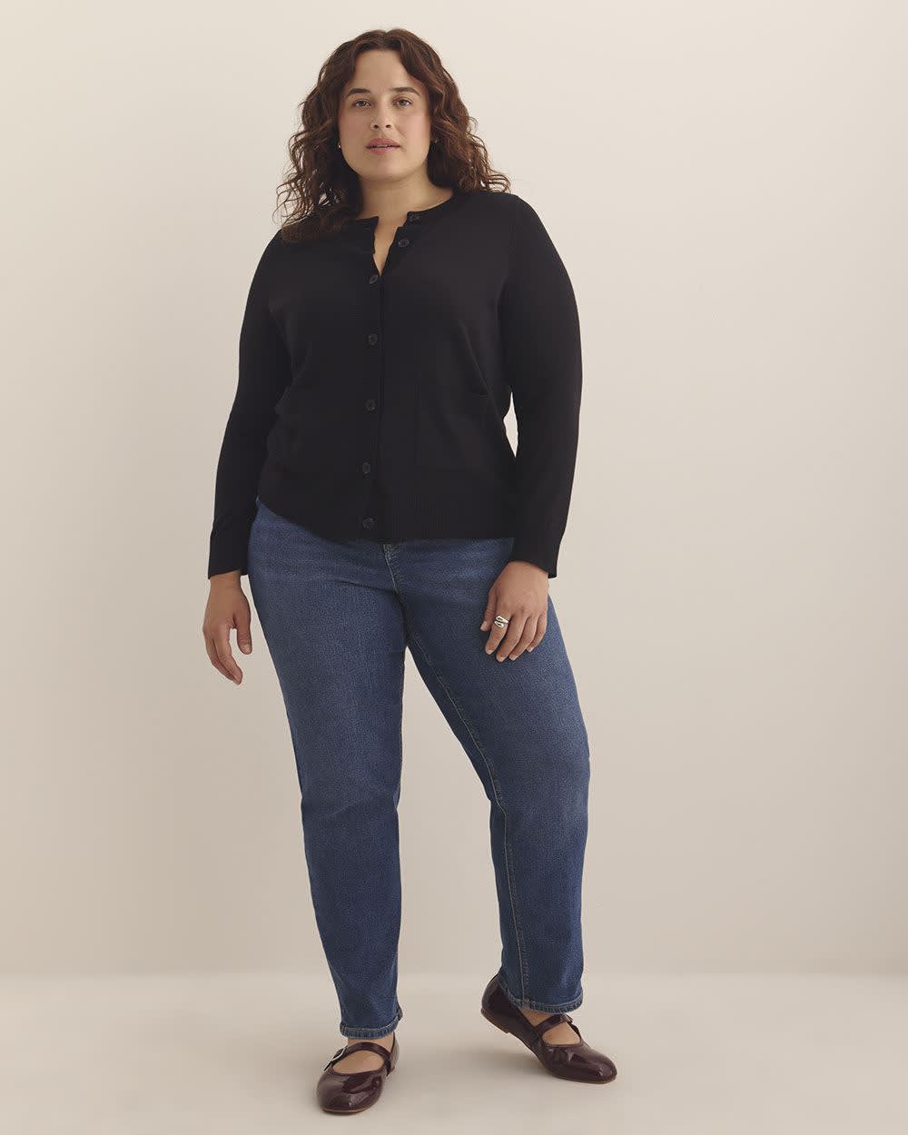 Responsible, Buttoned-Down Cotton Blend Crewneck Cardigan Black 2 Responsible, Buttoned-Down Cotton Blend Crewneck Cardigan Black