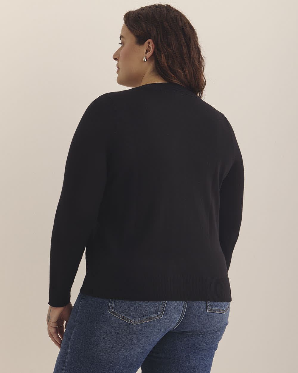 Responsible, Buttoned-Down Cotton Blend Crewneck Cardigan Black 3 Responsible, Buttoned-Down Cotton Blend Crewneck Cardigan Black
