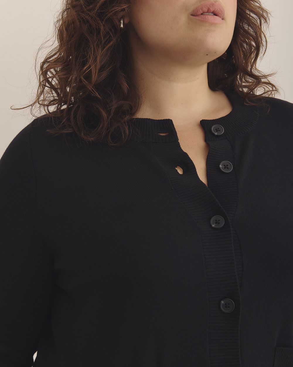 Responsible, Buttoned-Down Cotton Blend Crewneck Cardigan Black 4 Responsible, Buttoned-Down Cotton Blend Crewneck Cardigan Black